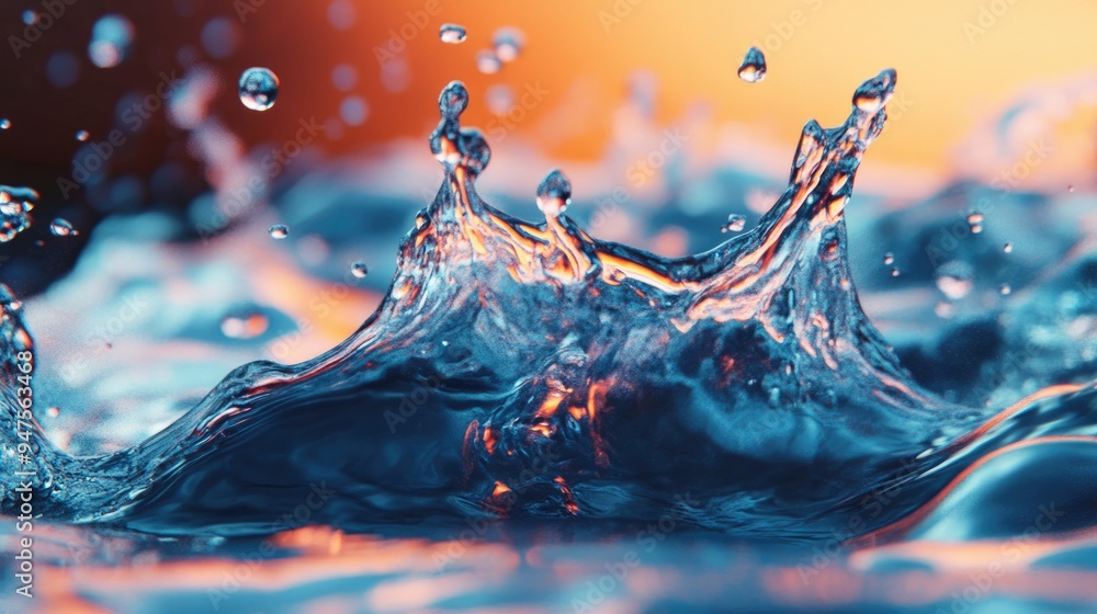 Poster fluid splash in a 3d illustration with realistic rendering effects