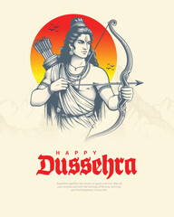 Happy Dussehra and Subh Vijayadashami with ravan dahan social media post banner template
