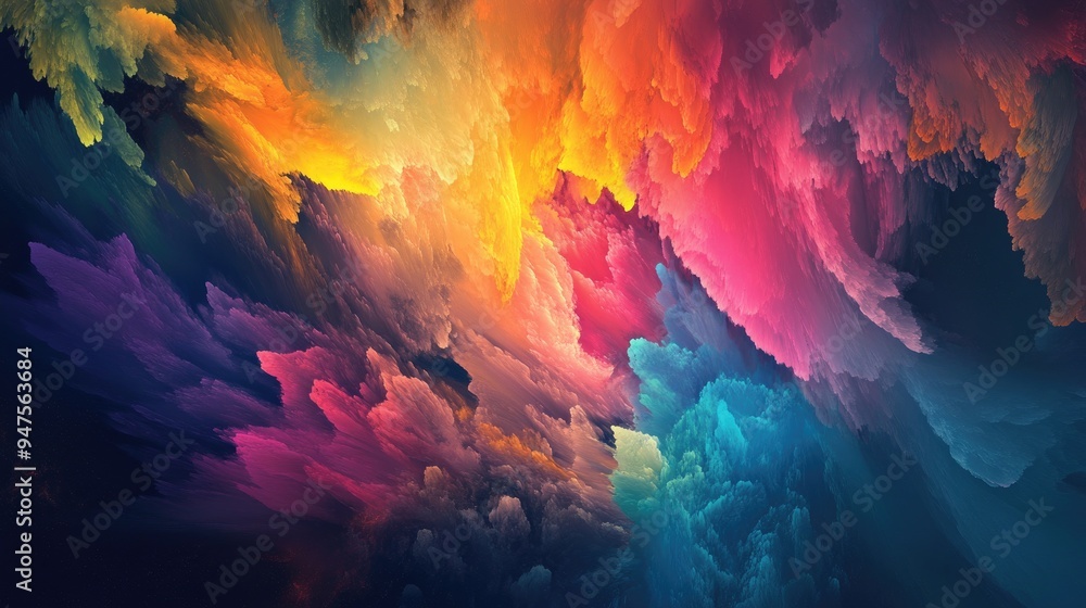 Poster vibrant computer generated illustration featuring a multitude of colors against a dark backdrop
