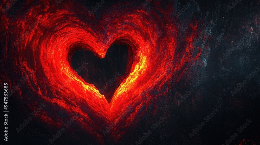 Poster large red heart with a hole on a dark backdrop abstract 3d fractal rendering