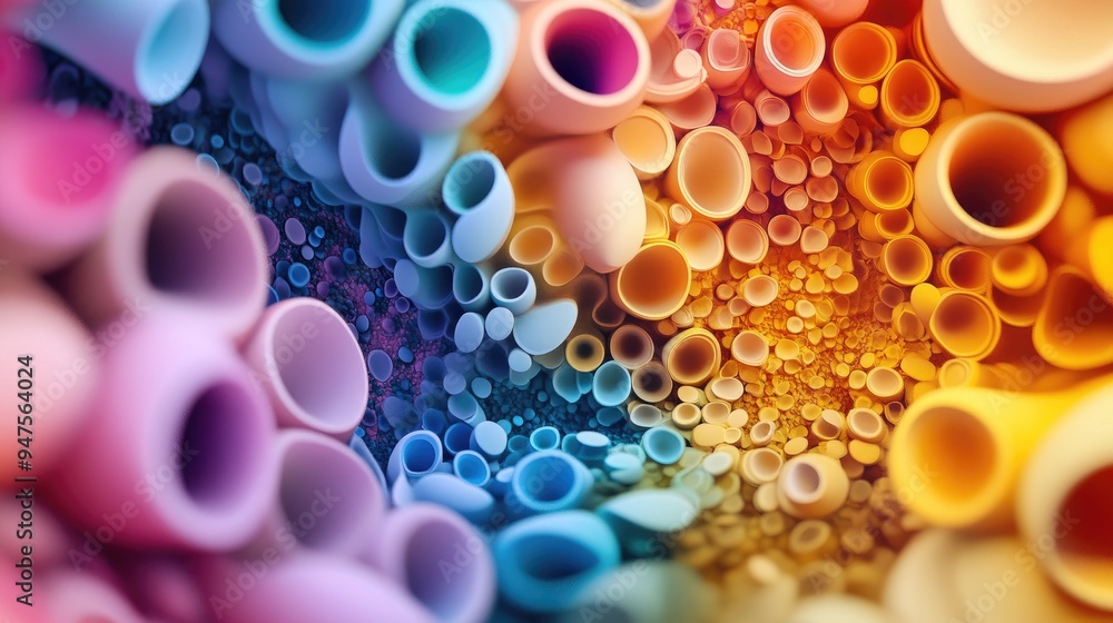 Poster vibrant and chaotic abstract fractal pattern with colorful 3d shapes ideal for backgrounds or decora