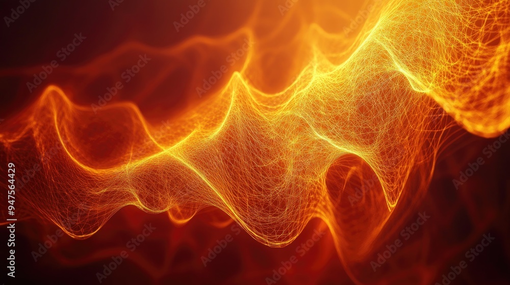 Poster glowing wavy lines create an abstract orange fractal forming a captivating and imaginative backgroun