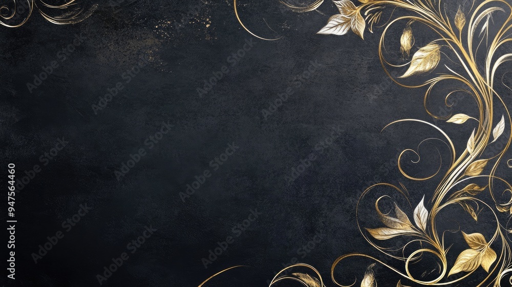Aufkleber minimalistic design featuring a gold and white vignettes frame elegant curly curls on a dark backgro