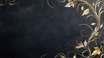 Minimalistic design featuring a gold and white vignettes frame Elegant curly curls on a dark background can enhance a business card announcement schedule or any other message