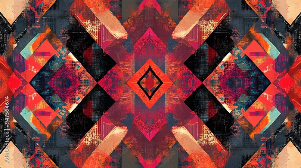 Poster geometric square pattern scarf design with intricate and attractive details