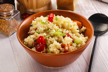 Vegan cuisine couscous with vegetables