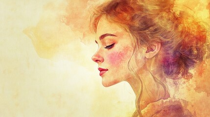 Vintage style woman illustrated in watercolor art