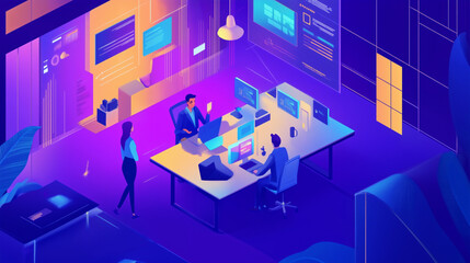 Obraz premium Advanced AI-Driven Remote Work Platform with Virtual Offices and Collaborative Tools, Featuring Seamless Communication, Real-Time Project Management, and Enhanced Productivity for Distributed Teams