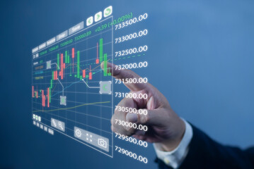 Businessman analyzing forex trading graph financial data. Stock Market Investments Funds and Digital Assets. Concept of data analysis, strategy.