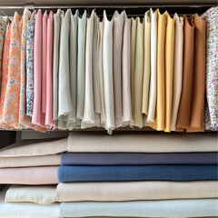 Cotton fabric kept in rack 