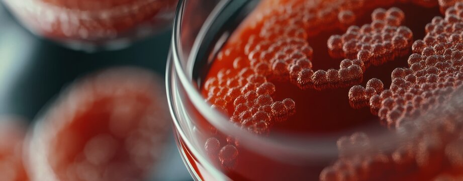 Close-up image of bacteria growing on agar. 3D image using a microscope.