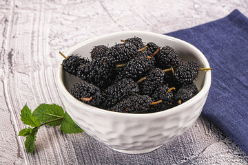 Juicy sweet mulberry in the bowl