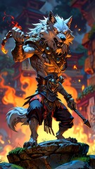 Illustration of an angry wolf soldier in battle armor