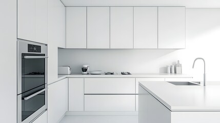 A clean, white kitchen with modern appliances and minimal decor
