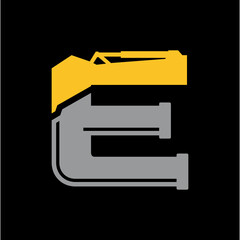 Letter E Excavator Plumbing logo desain .