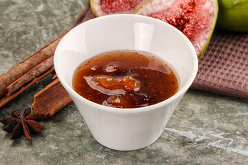 Sweet fig jam in the bowl