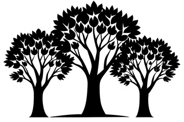 Set of trees silhouettes isolated on white background