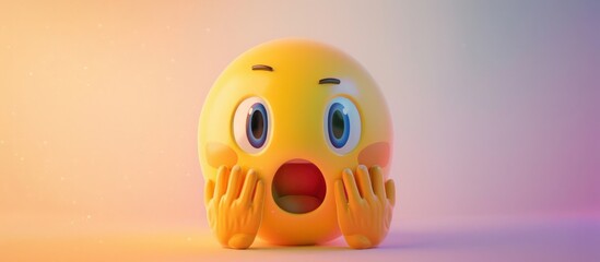 Shocked 3D yellow emoji with hands on cheeks and wide-open eyes, on a soft pastel background.