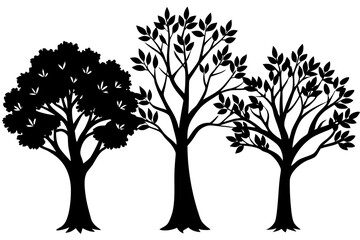 Set of trees silhouettes isolated on white background