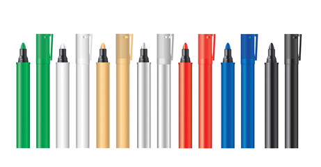 Markers set with round tip in different colors isolated on white background
