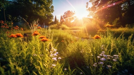 Sunset in a Field of Wildflowers