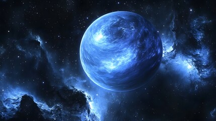 Fototapeta premium Blue Planet in Space with Stars and Nebula