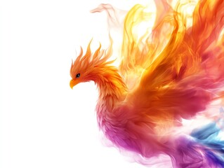 Fototapeta premium Pastel phoenix clipart, 3D cute style, soft flames, gentle expression, isolated on white background
