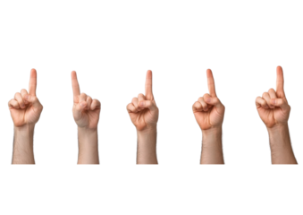 PNG Five hands showing the index finger, symbolizing counting, direction, or emphasis in communication and gestures.