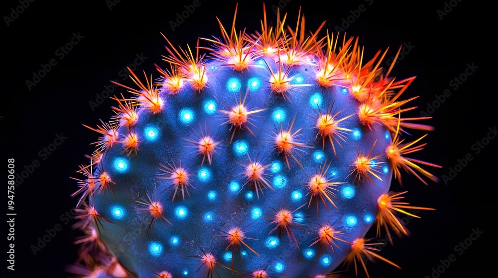 Poster neon cactus close up with sharp spines