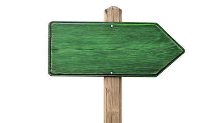 blank green direction sign board with arrow isolated on white