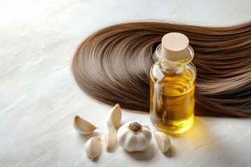 Fototapeta premium Concept of Garlic oil nourishes hair and scalp , Garlic extract , Generative AI