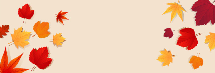 Autumn seasonal background with red, orange, yellow leaves. Vector illustration