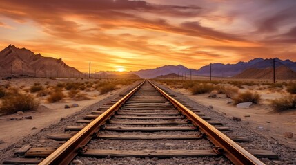 Fototapeta premium Train Tracks at Sunset
