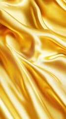 Fototapeta premium Closeup of rippled yellow satin fabric texture background. Luxurious background design 
