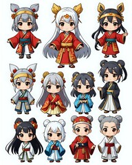 Cute anime characters in traditional Chinese clothing.