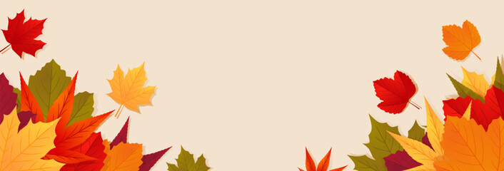 Fototapeta premium Autumn seasonal background with red, orange, yellow leaves. Vector illustration