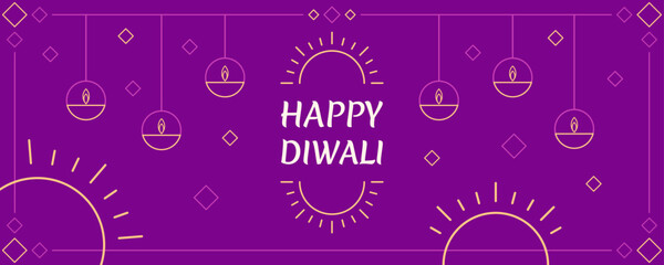 Diwali banner with various geometric shapes. Line vector illustration.