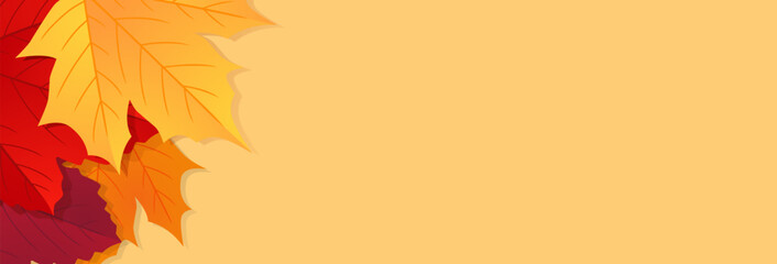 Fototapeta premium Autumn leaves background. Seasonal banner design with falling autumn leaves. Vector illustration