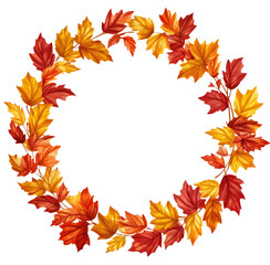 Colorful Autumn Leaves in Circular Frame Clip Art on Transparent or White Background