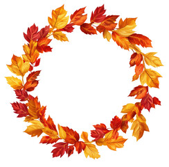 Fototapeta premium Colorful Autumn Leaves in Circular Frame Clip Art on Transparent or White Background