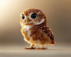 Obraz premium A charming little owl, showcasing its unique features and adorable presence in a warm, softly blurred background.