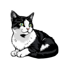 Black and white Persian Cat vector artwork. Cute cat illustration. Vintage style vector cat Logo
