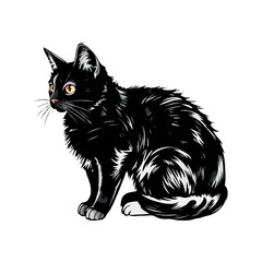 Black and white Persian Cat vector artwork. Cute cat illustration. Vintage style vector cat Logo