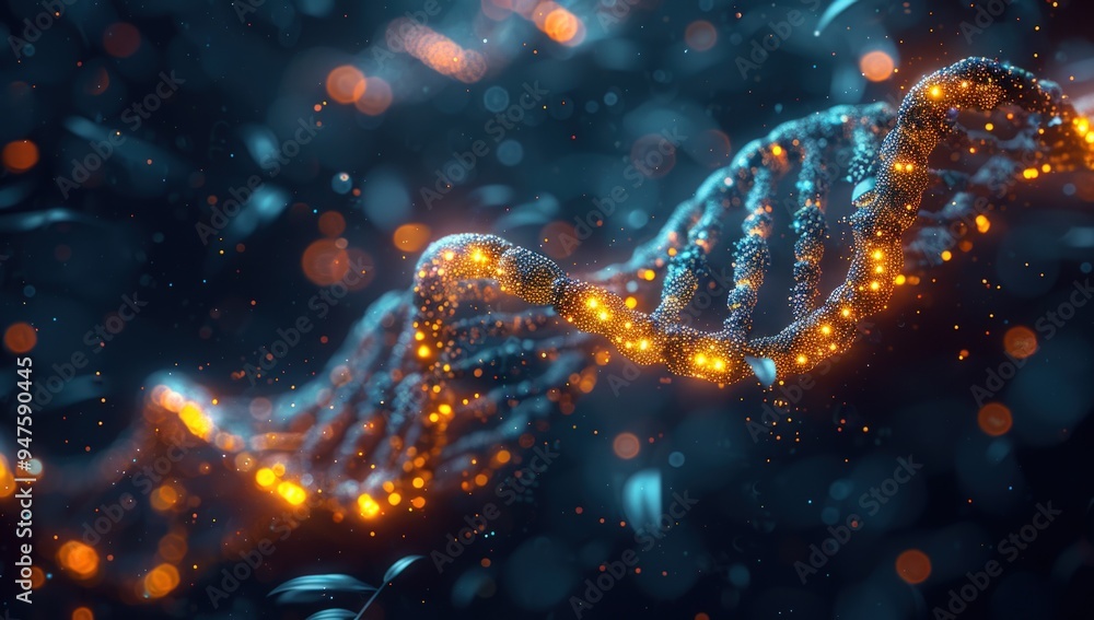 Poster a 3d rendering of a dna double helix.