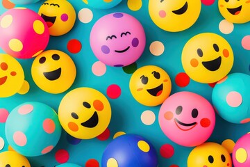 Playful polka dots in various colors with smiling emojis, evoking a fun and cheerful mood.