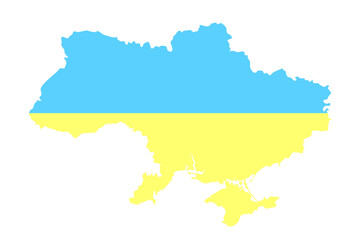 Silhouette map of Ukraine in blue and yellow colors isolated on a transparent background. Vector illustration