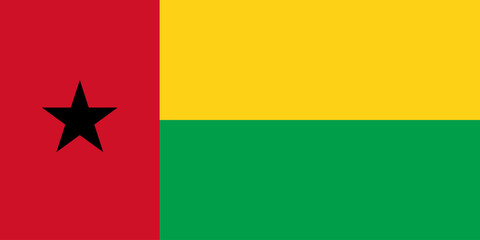 Naklejka premium The official national flag of Guinea-Bissau. Flag of the Republic of Guinea-Bissau. Correct proportions and colors. Vector illustration