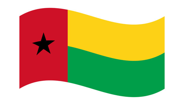 Wavy flag of Guinea-Bissau, isolated on transparent background. Flag of the Republic of Guinea-Bissau. Vector illustration