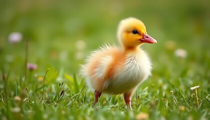 Adorable Baby Duckling in Green Grass