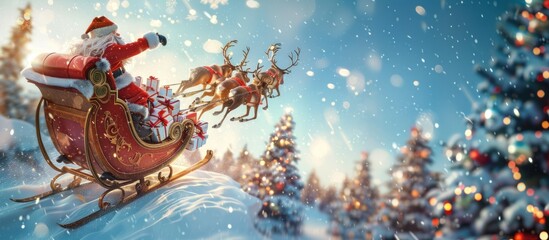 Santa Claus Flying Through the Snowy Forest